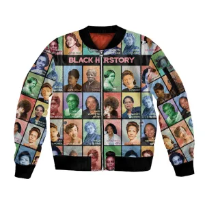 Afro Black Herstory Sleeve Zip Bomber Jacket African Women History DT03