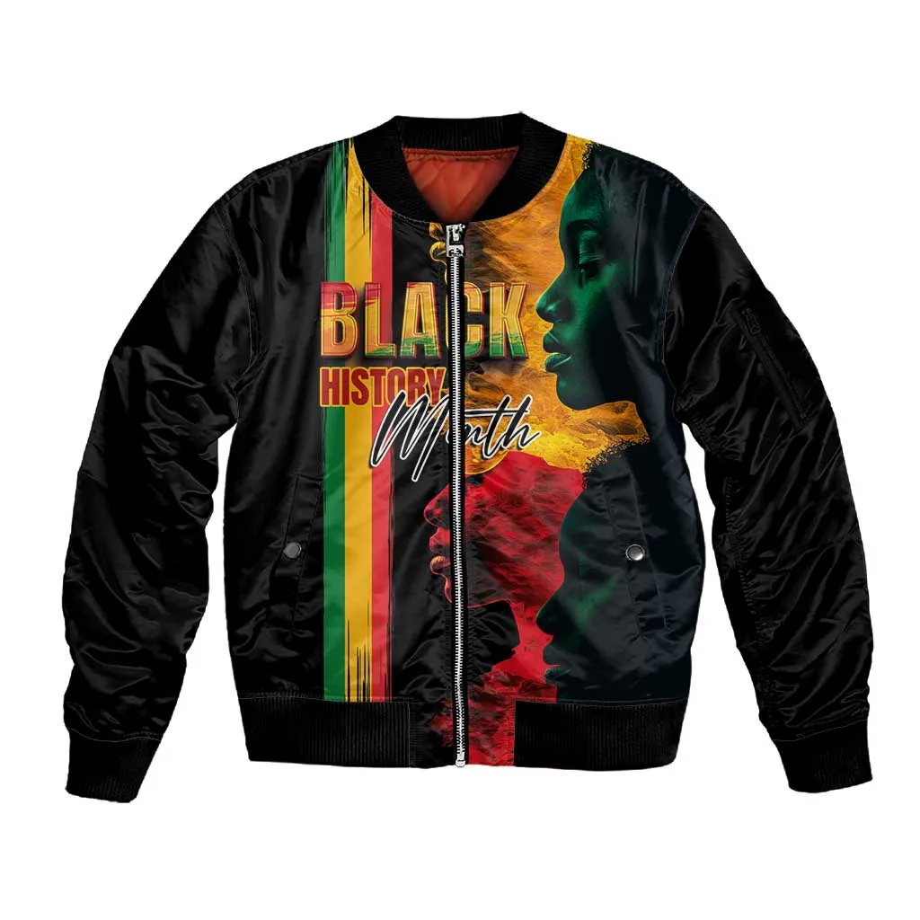 Afro - Black History Month Sleeve Zip Bomber Jacket Black Soul - I'm Black Every Month LT03