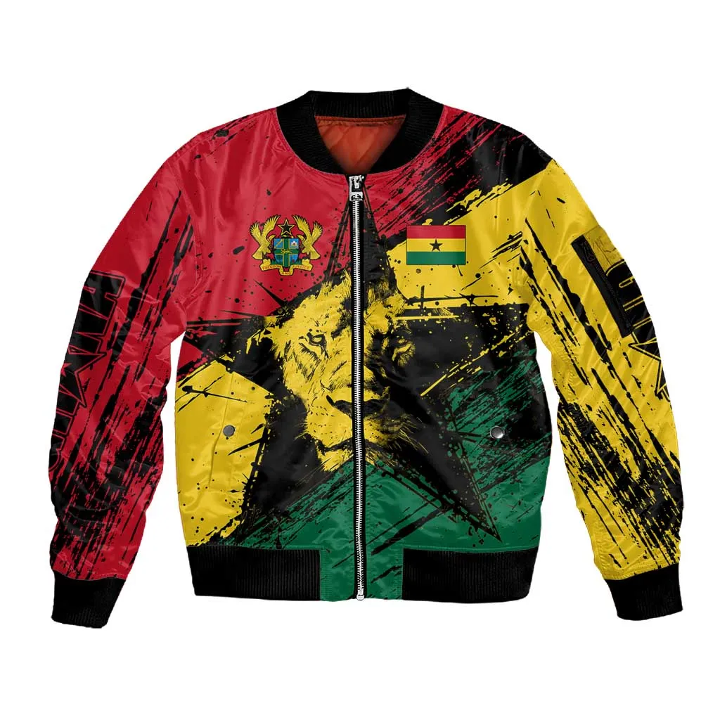 Afro Ghana Lion Sleeve Zip Bomber Jacket Star Grunge Style TS04