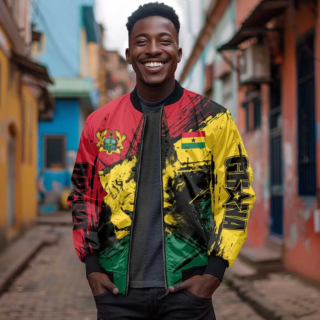 Afro Ghana Lion Sleeve Zip Bomber Jacket Star Grunge Style TS04