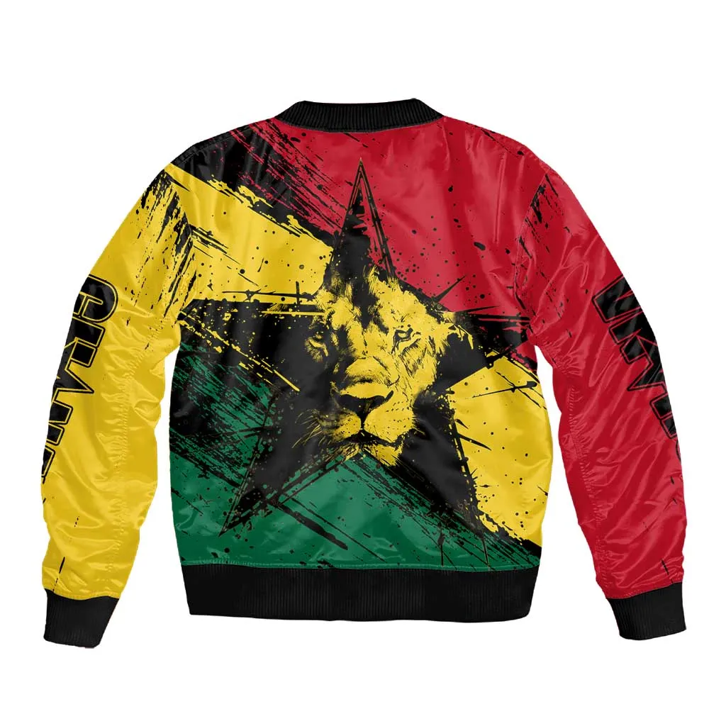 Afro Ghana Lion Sleeve Zip Bomber Jacket Star Grunge Style TS04