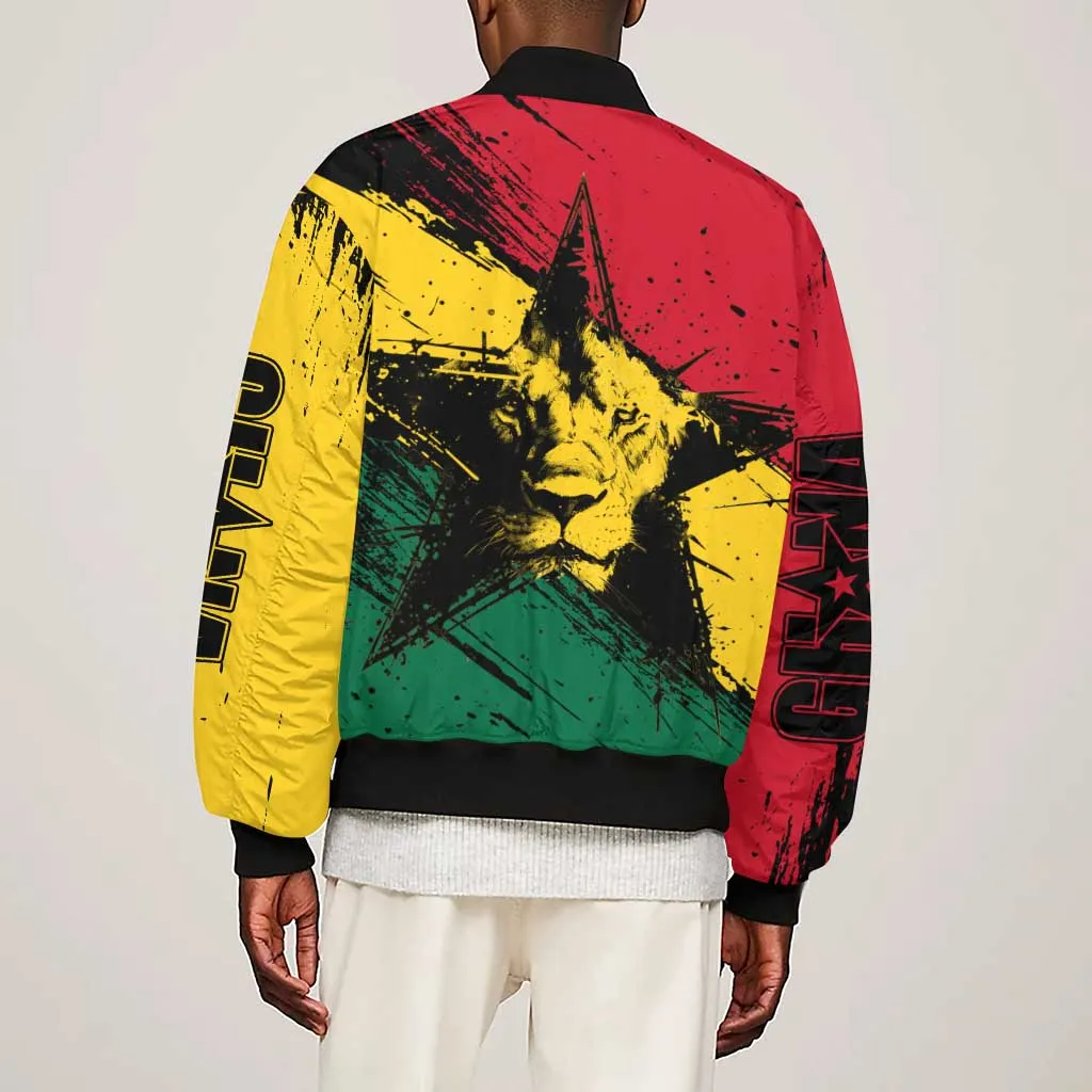 Afro Ghana Lion Sleeve Zip Bomber Jacket Star Grunge Style TS04