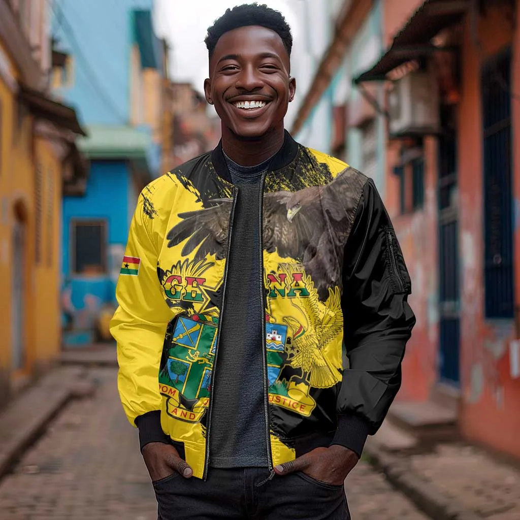 Afro Ghana Sleeve Zip Bomber Jacket Eagle With Coat Of Arms LT15