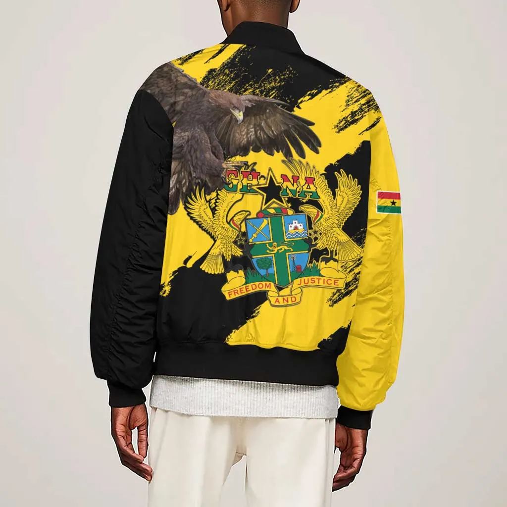 Afro Ghana Sleeve Zip Bomber Jacket Eagle With Coat Of Arms LT15