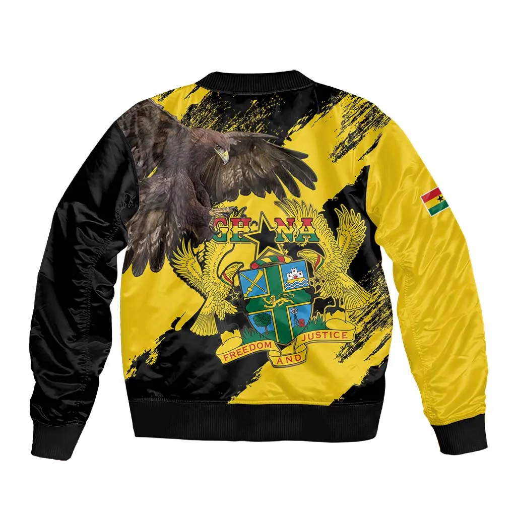 Afro Ghana Sleeve Zip Bomber Jacket Eagle With Coat Of Arms LT15