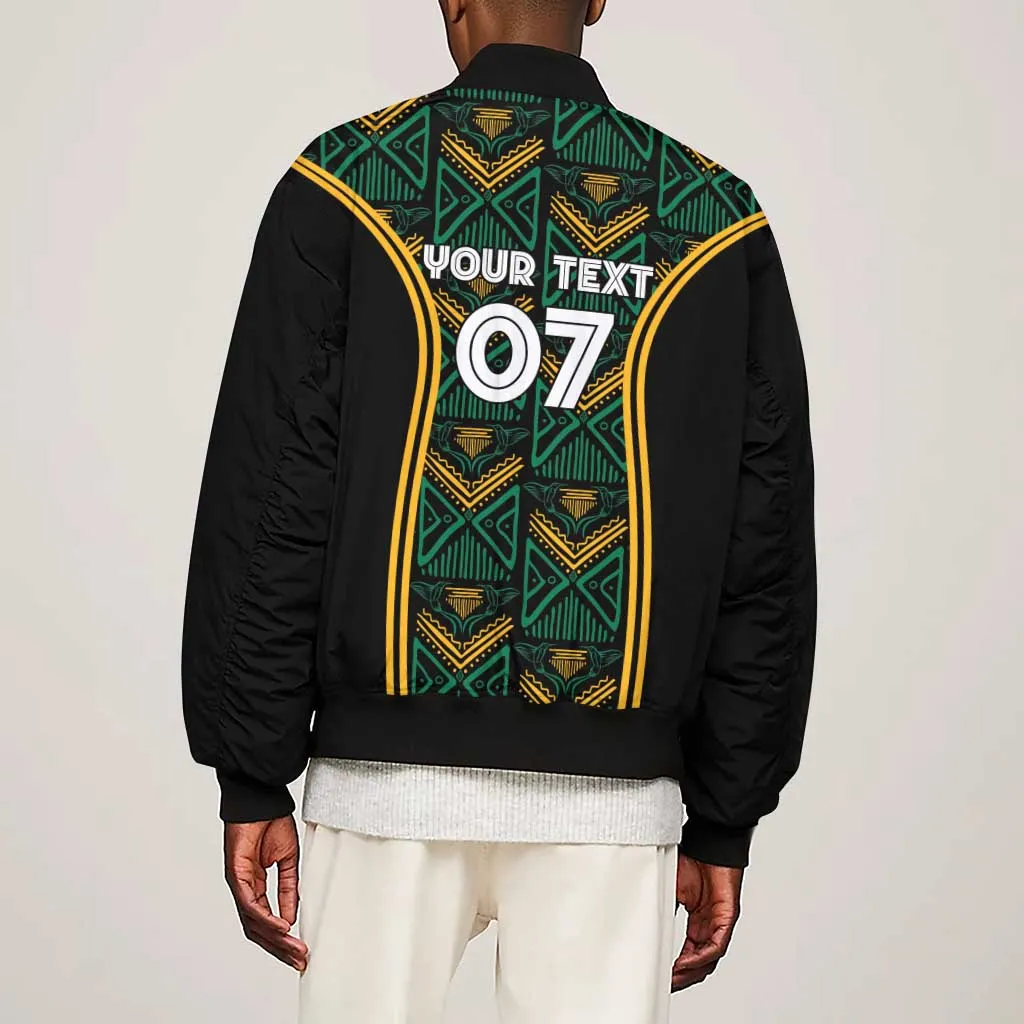 Afro-Jamaica Custom Sleeve Zip Bomber Jacket Reggae Boyz Ethnic Motifs LT7