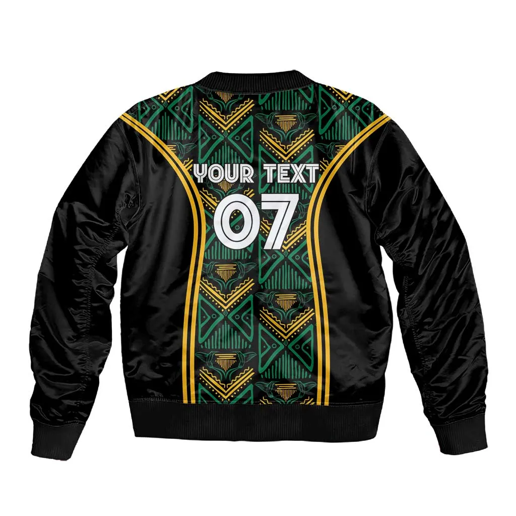 Afro-Jamaica Custom Sleeve Zip Bomber Jacket Reggae Boyz Ethnic Motifs LT7