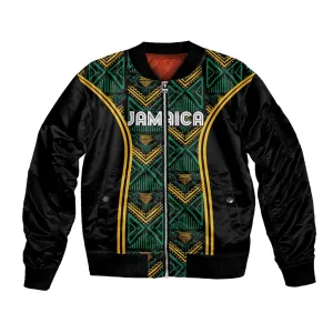 Afro-Jamaica Custom Sleeve Zip Bomber Jacket Reggae Boyz Ethnic Motifs LT7