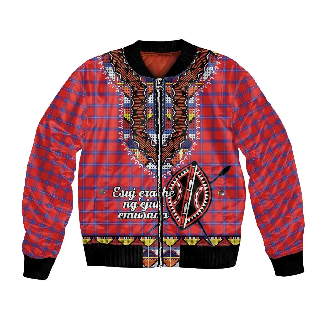 Afro Kenya Maasai Shuka Personalized Bomber Jacket Maasai Shield Mix Dashiki LT15