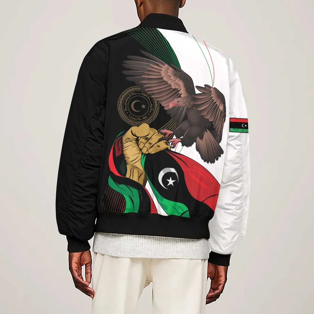 Afro Libya Sleeve Zip Bomber Jacket Arabian Eagle - Independence Day LT15