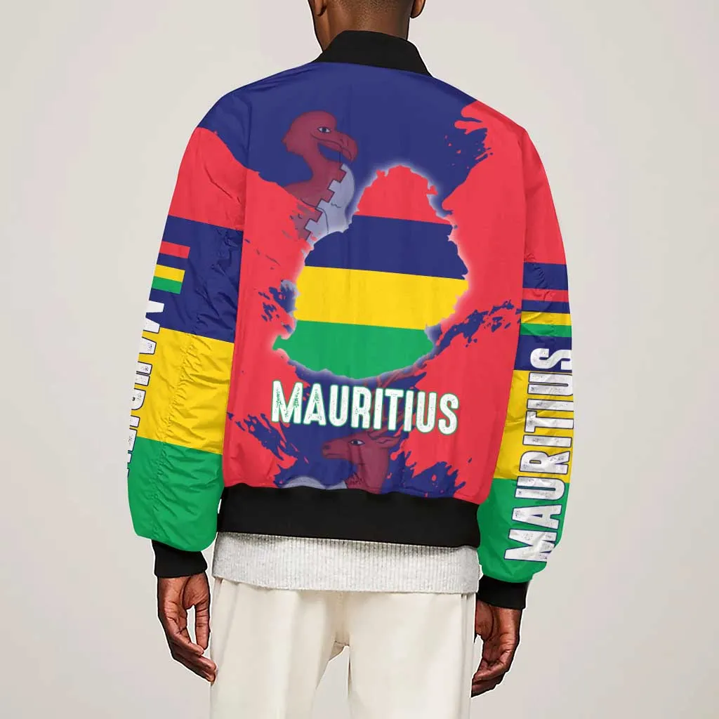 Afro Mauritius Sleeve Zip Bomber Jacket Map Design with Flag Coat of Arms TS04