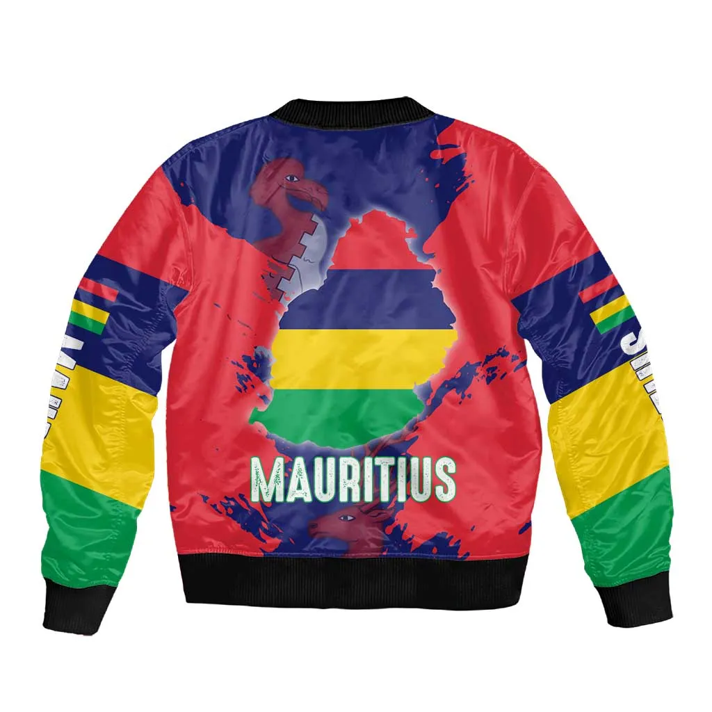 Afro Mauritius Sleeve Zip Bomber Jacket Map Design with Flag Coat of Arms TS04