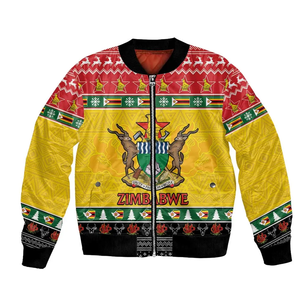 Afro Zimbabwe Christmas Bomber Jacket Coat Of Arms - African Pattern LT15