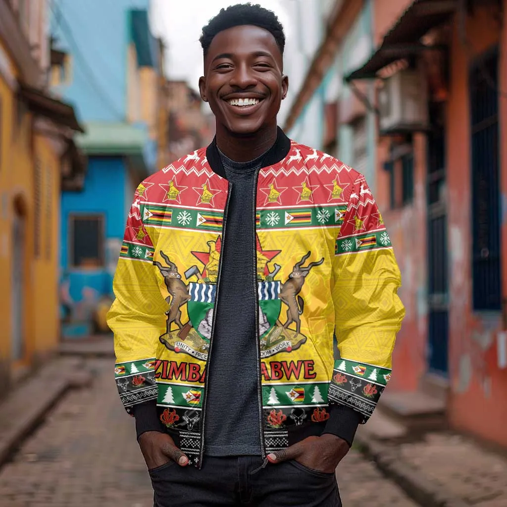 Afro Zimbabwe Christmas Bomber Jacket Coat Of Arms - African Pattern LT15