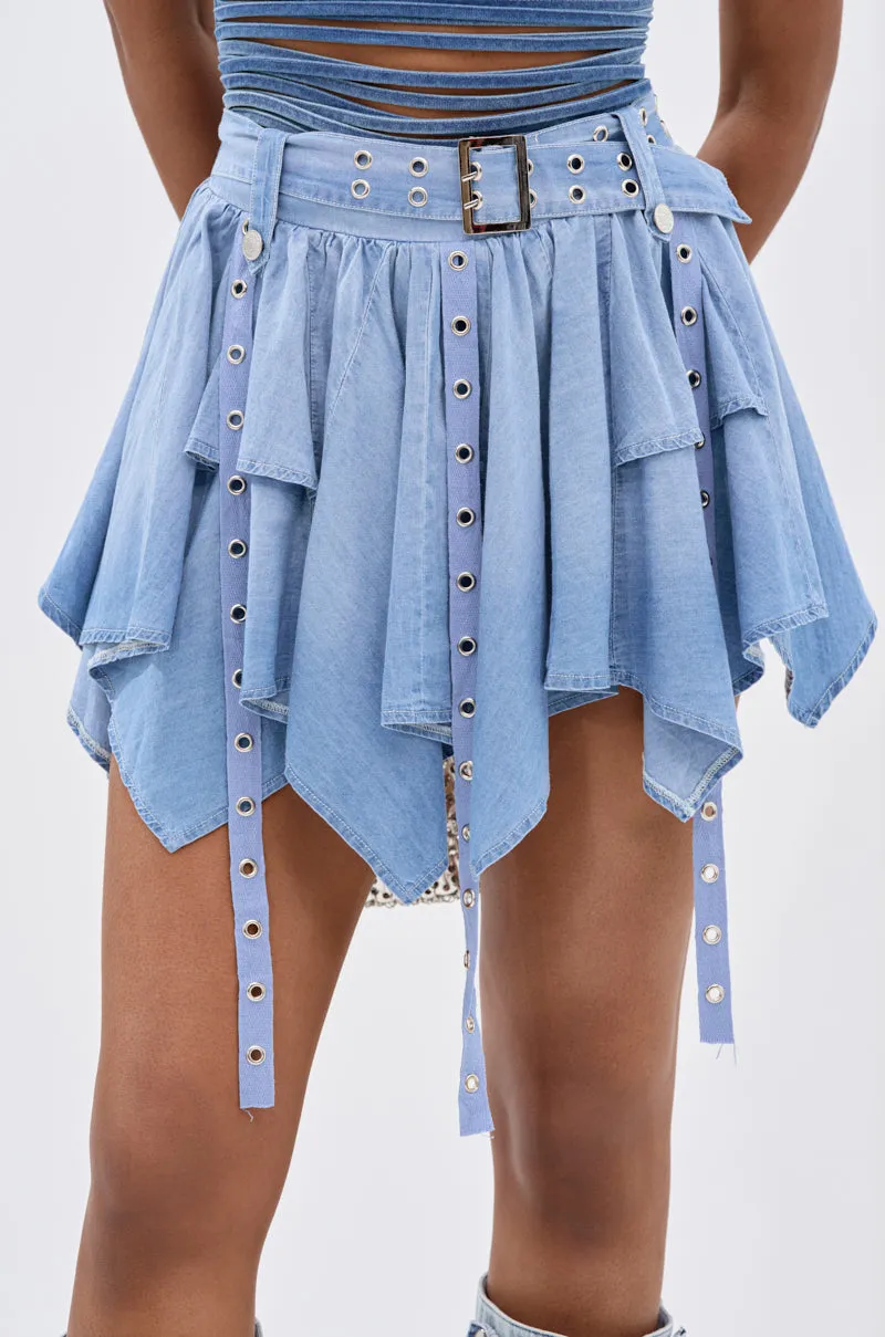 AFTER HOURS CHAMBRAY MINI SKIRT