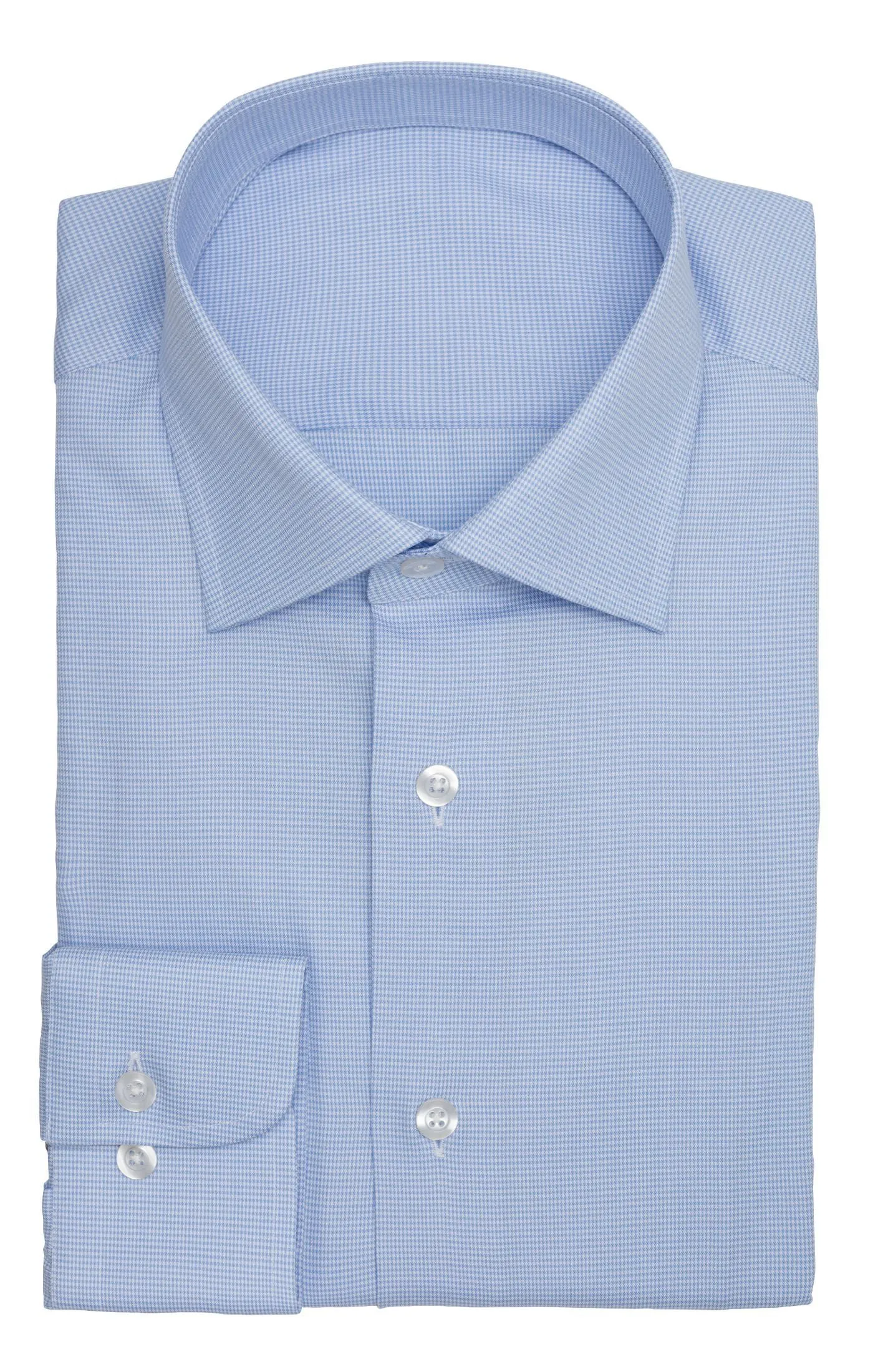 Albini Light Blue Fine Houndstooth Twill 365 Easy Care Fine Cotton