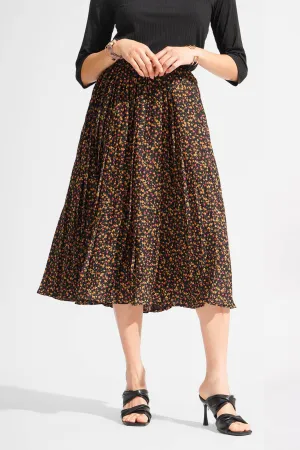 All Over Print Pleated Midi Skirt