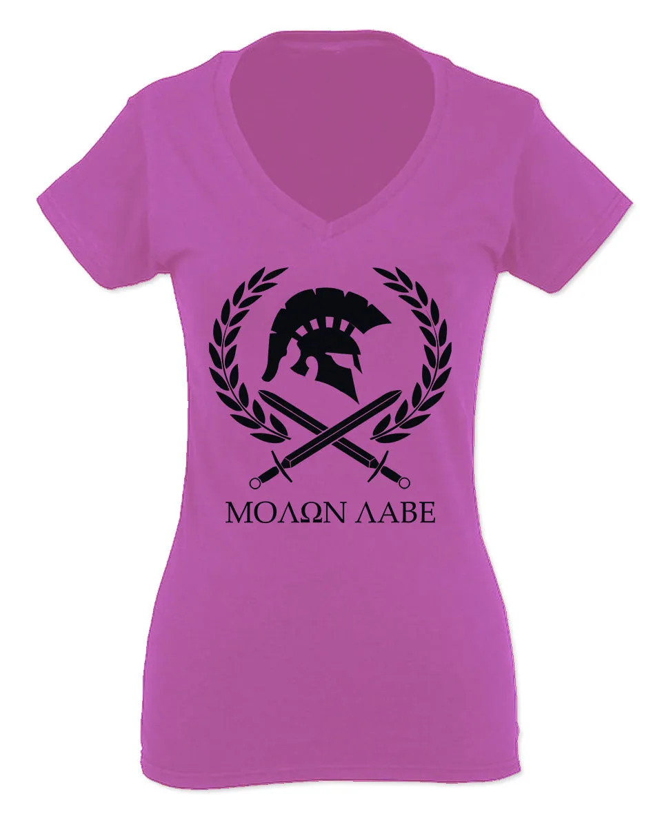 American Come and Take Greek Molon Labe Spartan Workout For Women V neck fitted T Shirt