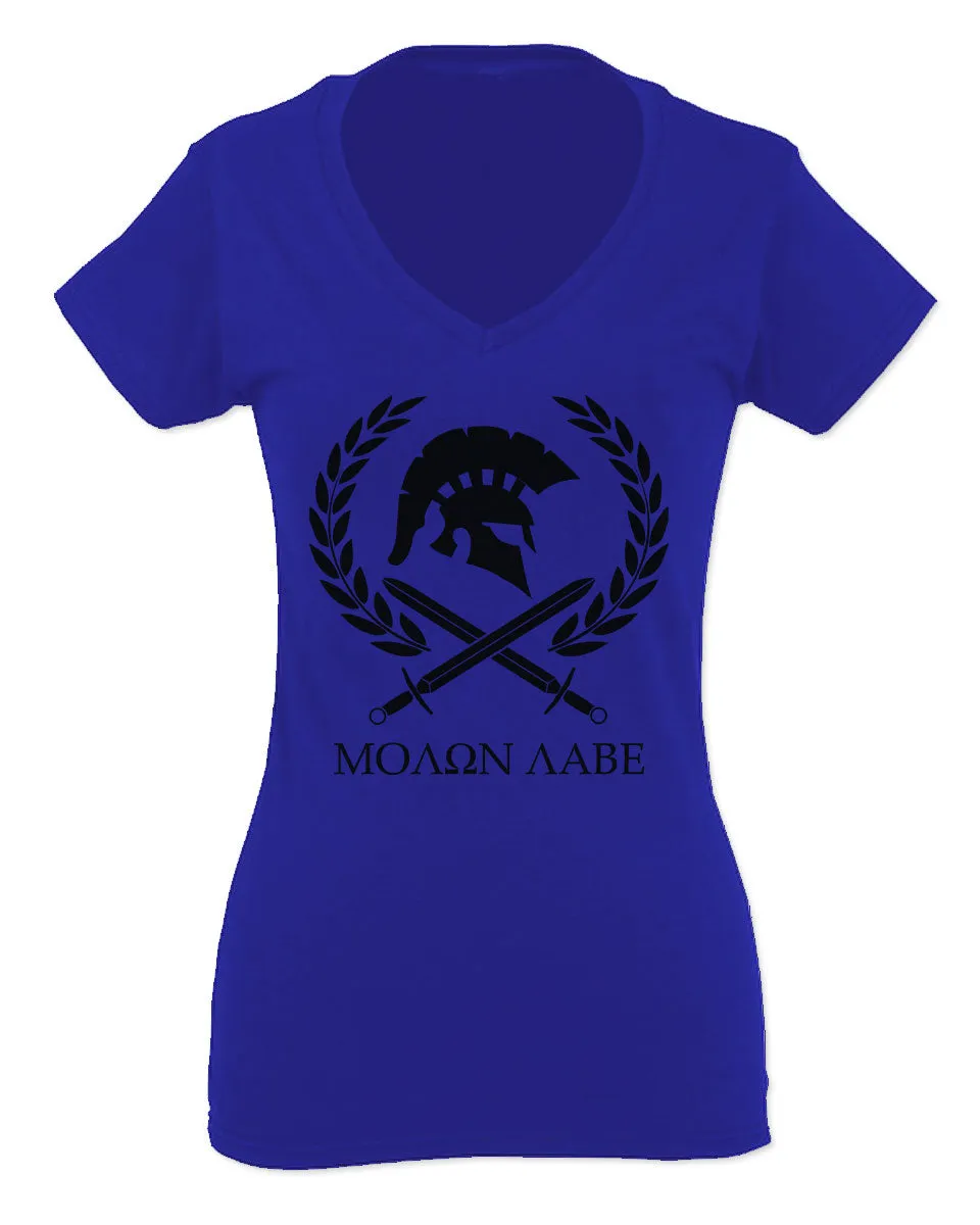 American Come and Take Greek Molon Labe Spartan Workout For Women V neck fitted T Shirt