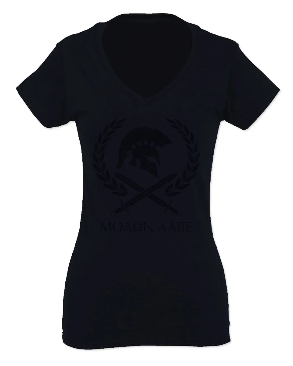 American Come and Take Greek Molon Labe Spartan Workout For Women V neck fitted T Shirt