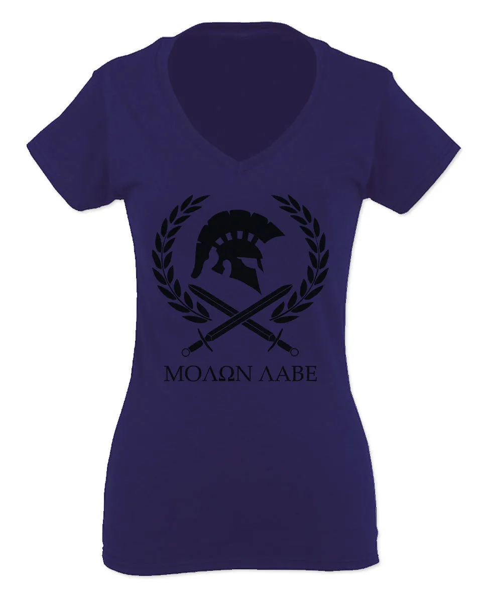 American Come and Take Greek Molon Labe Spartan Workout For Women V neck fitted T Shirt