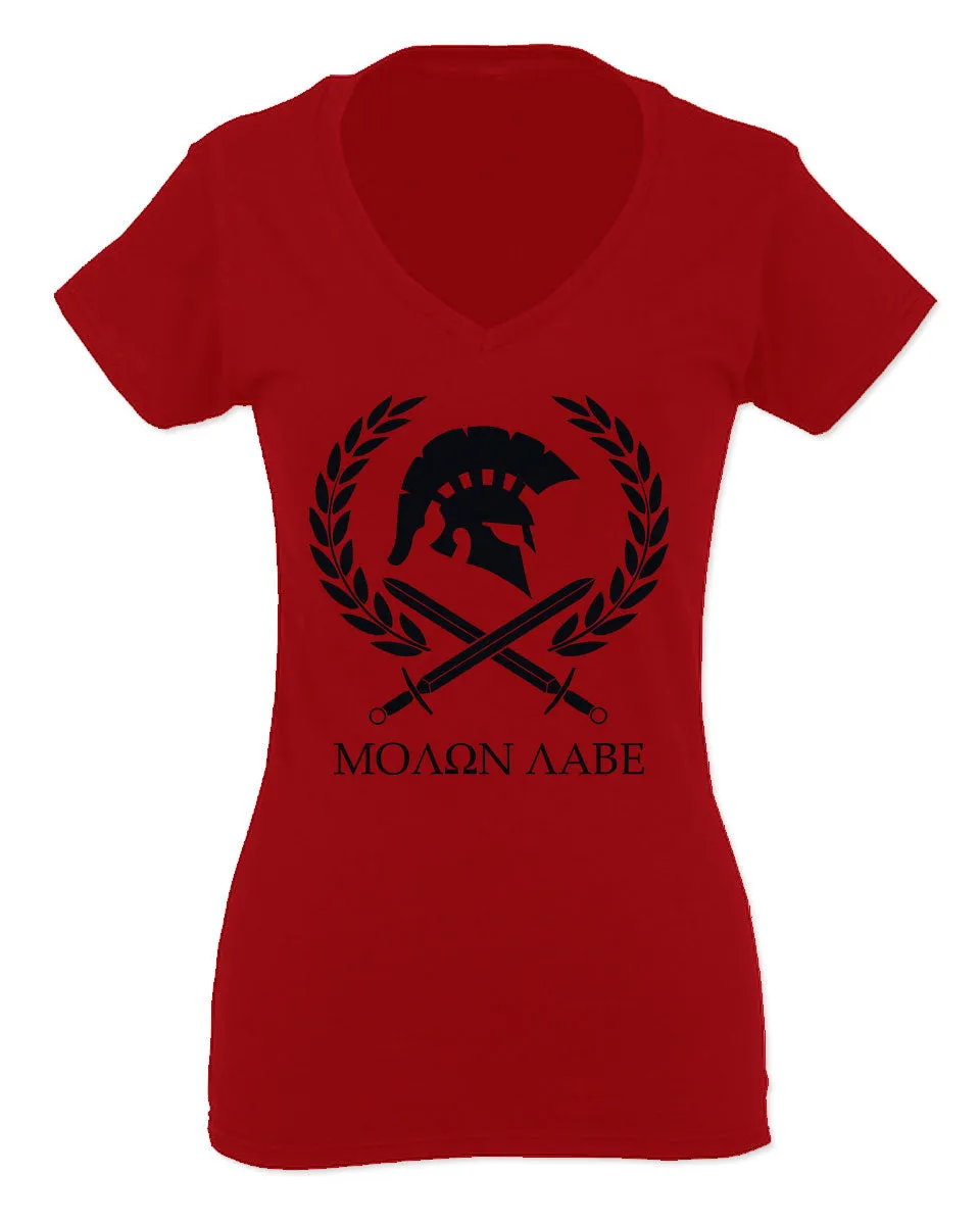 American Come and Take Greek Molon Labe Spartan Workout For Women V neck fitted T Shirt