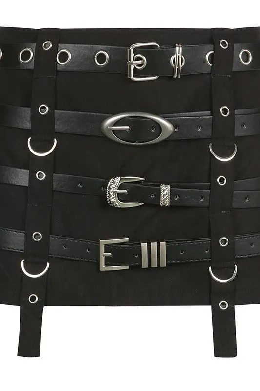 American Punk Style Belted Short Skirt