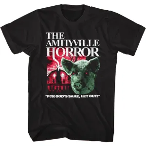Amityville Horror Movie Pig and House Black Adult T-Shirt