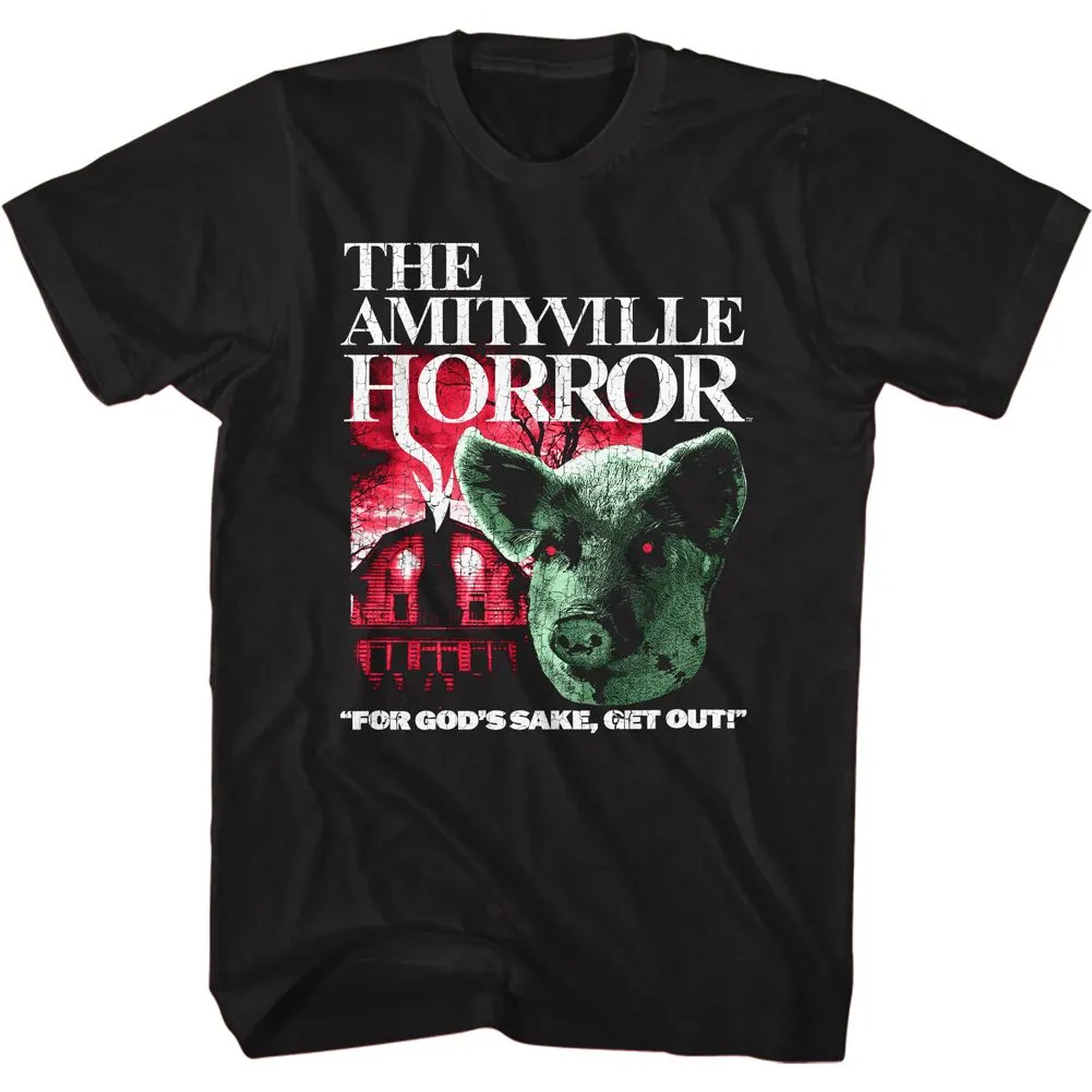 Amityville Horror Movie Pig and House Black Adult T-Shirt
