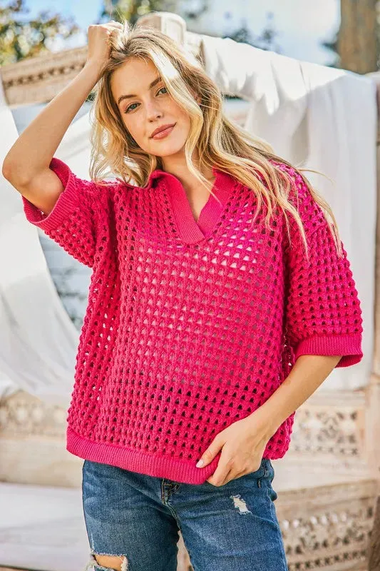 And The Why Hollow Out Polo Sweater Top