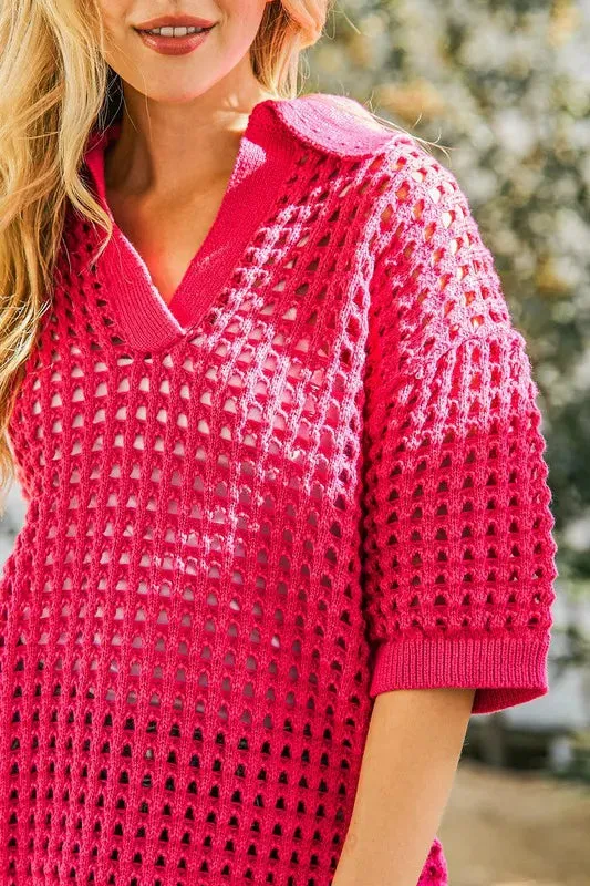 And The Why Hollow Out Polo Sweater Top