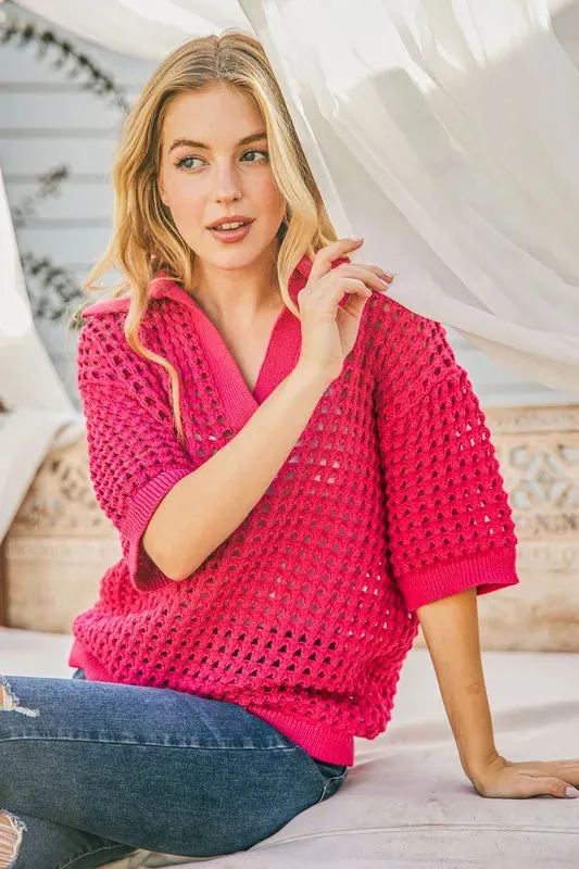 And The Why Hollow Out Polo Sweater Top