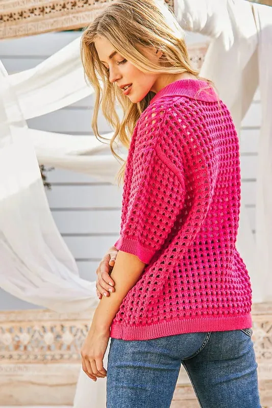 And The Why Hollow Out Polo Sweater Top