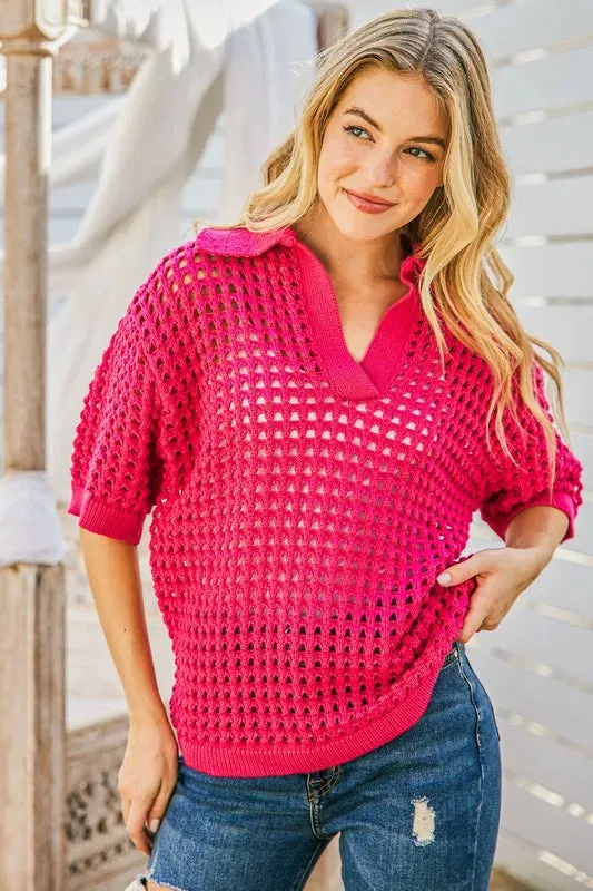 And The Why Hollow Out Polo Sweater Top