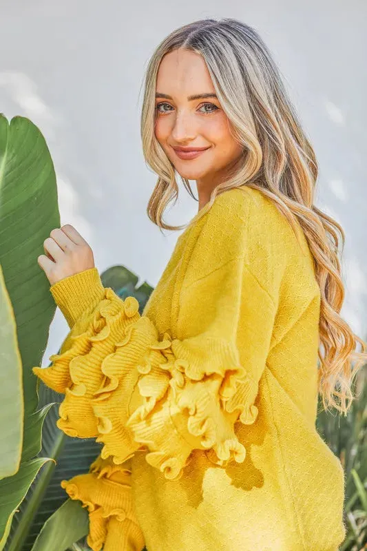 And The Why Puffy Ruffles Sleeve Cozy Sweater