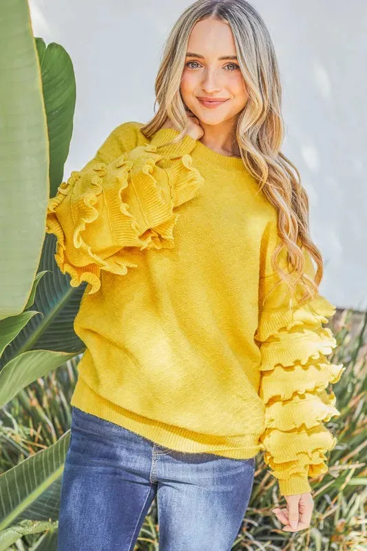 And The Why Puffy Ruffles Sleeve Cozy Sweater