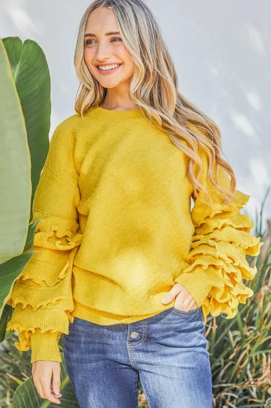 And The Why Puffy Ruffles Sleeve Cozy Sweater