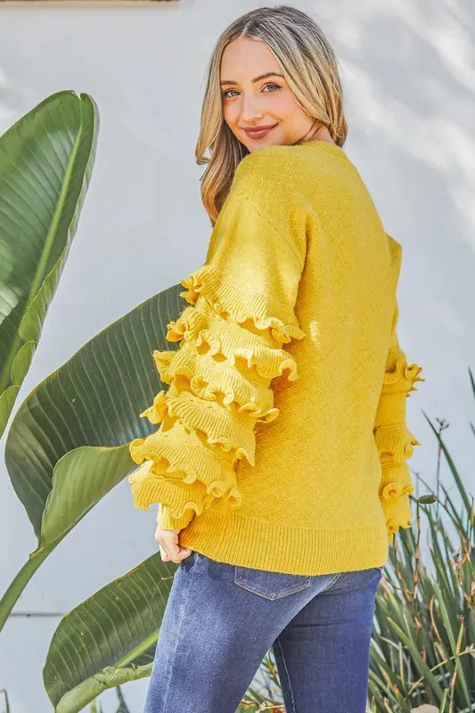 And The Why Puffy Ruffles Sleeve Cozy Sweater