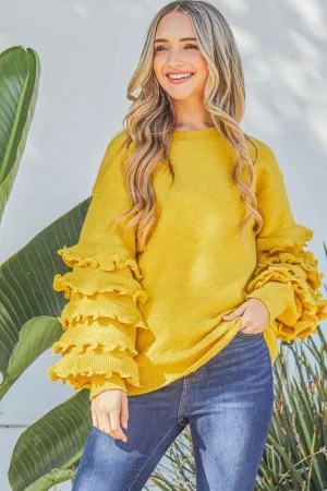 And The Why Puffy Ruffles Sleeve Cozy Sweater