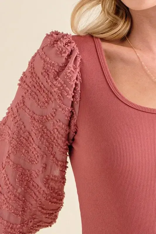 And The Why Textured Puff Sleeve Bodysuit