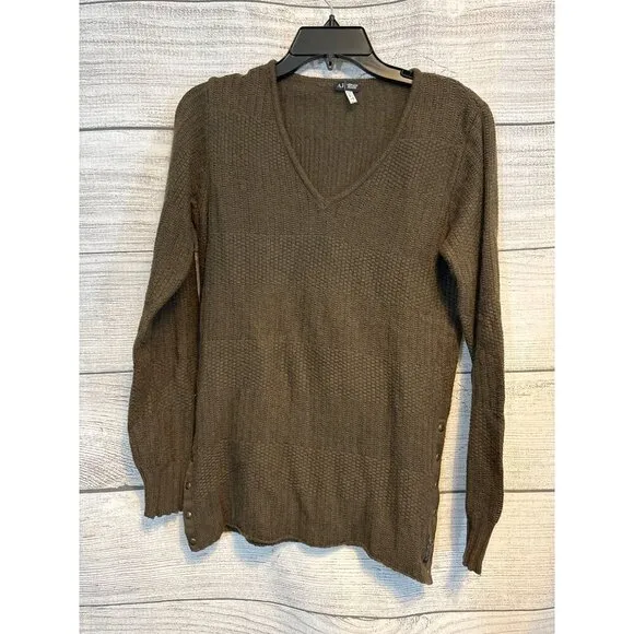 Armani Jeans V-Neck Buttoned Side Sweater Brown S