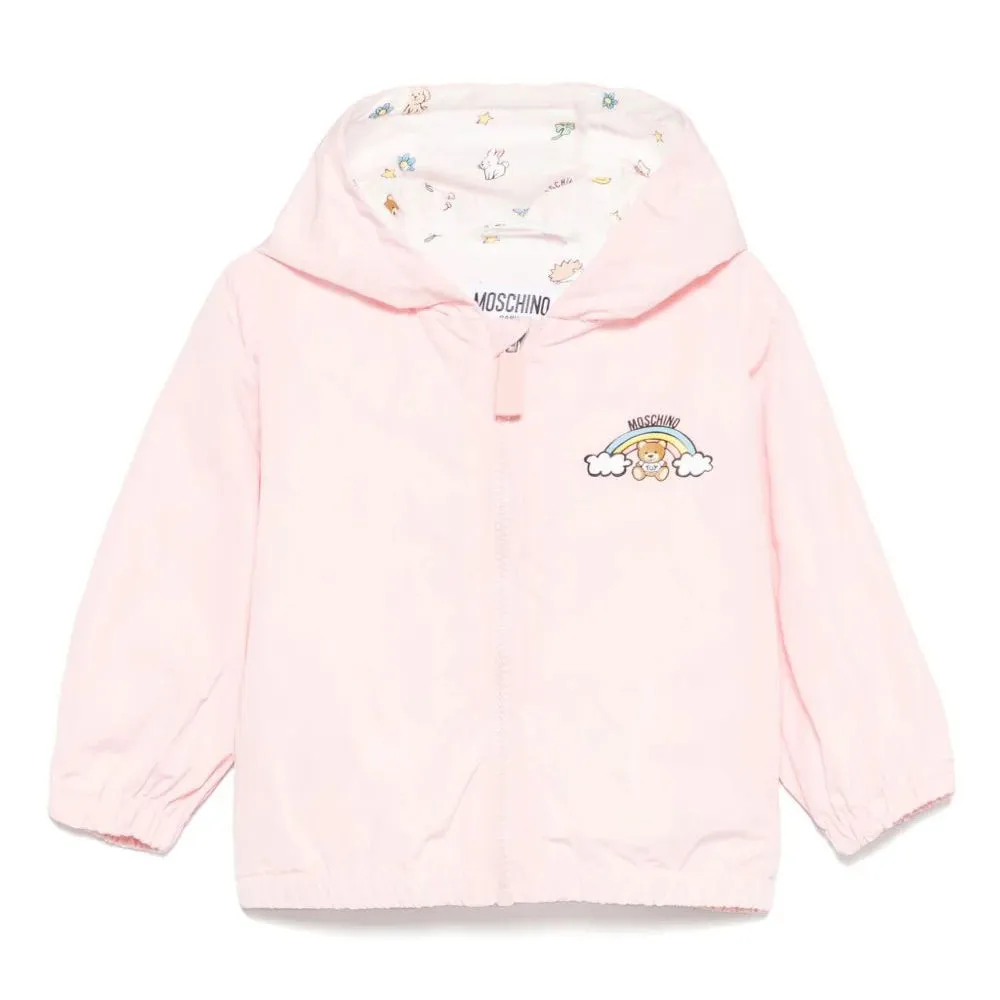 BABY NYLON HOODED JACKET W BEAR RAINBOW PRINT