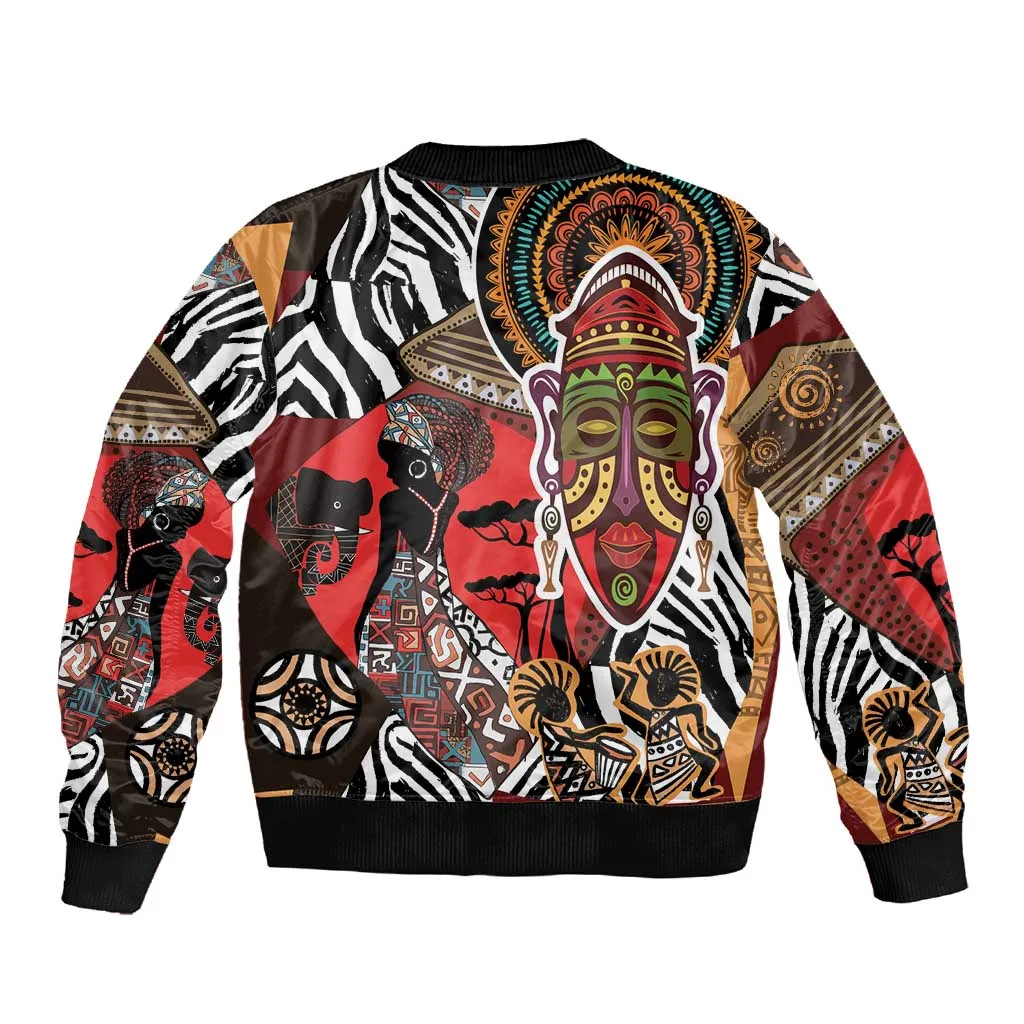 Beautiful African Women Ethnic Motifs Sleeve Zip Bomber Jacket LT9