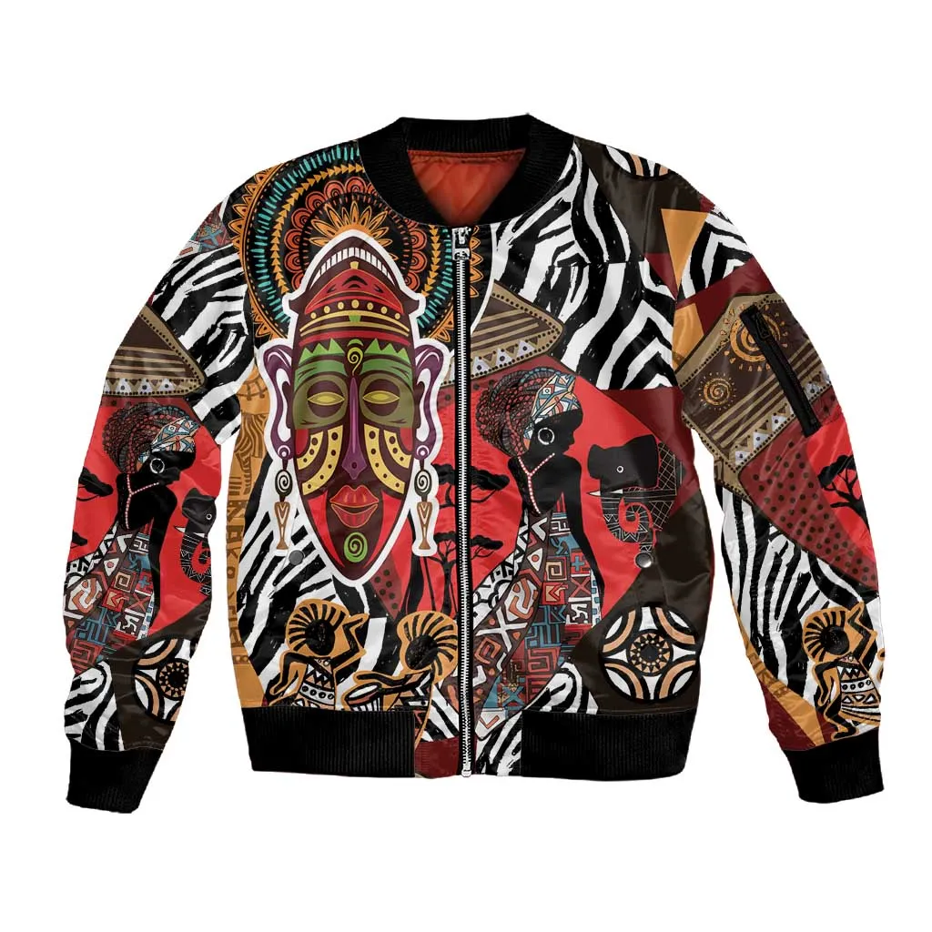 Beautiful African Women Ethnic Motifs Sleeve Zip Bomber Jacket LT9