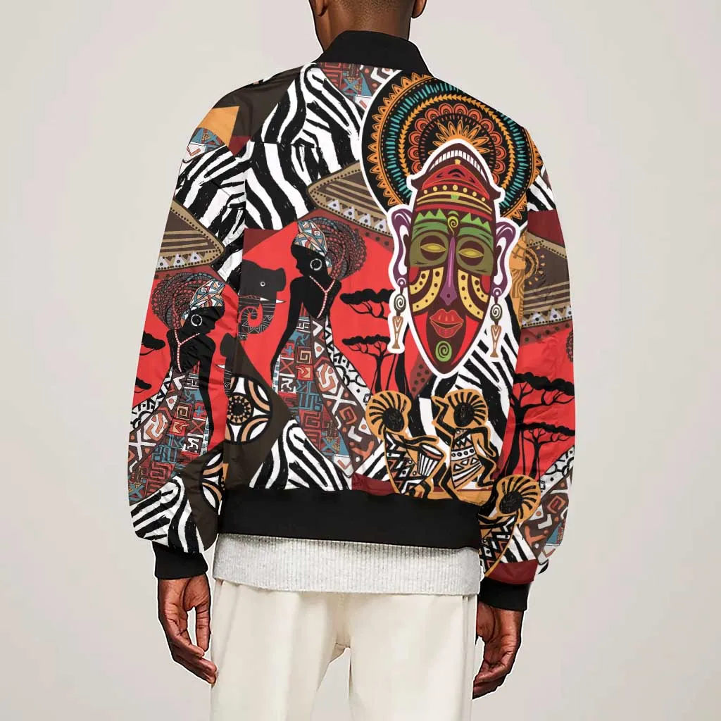Beautiful African Women Ethnic Motifs Sleeve Zip Bomber Jacket LT9