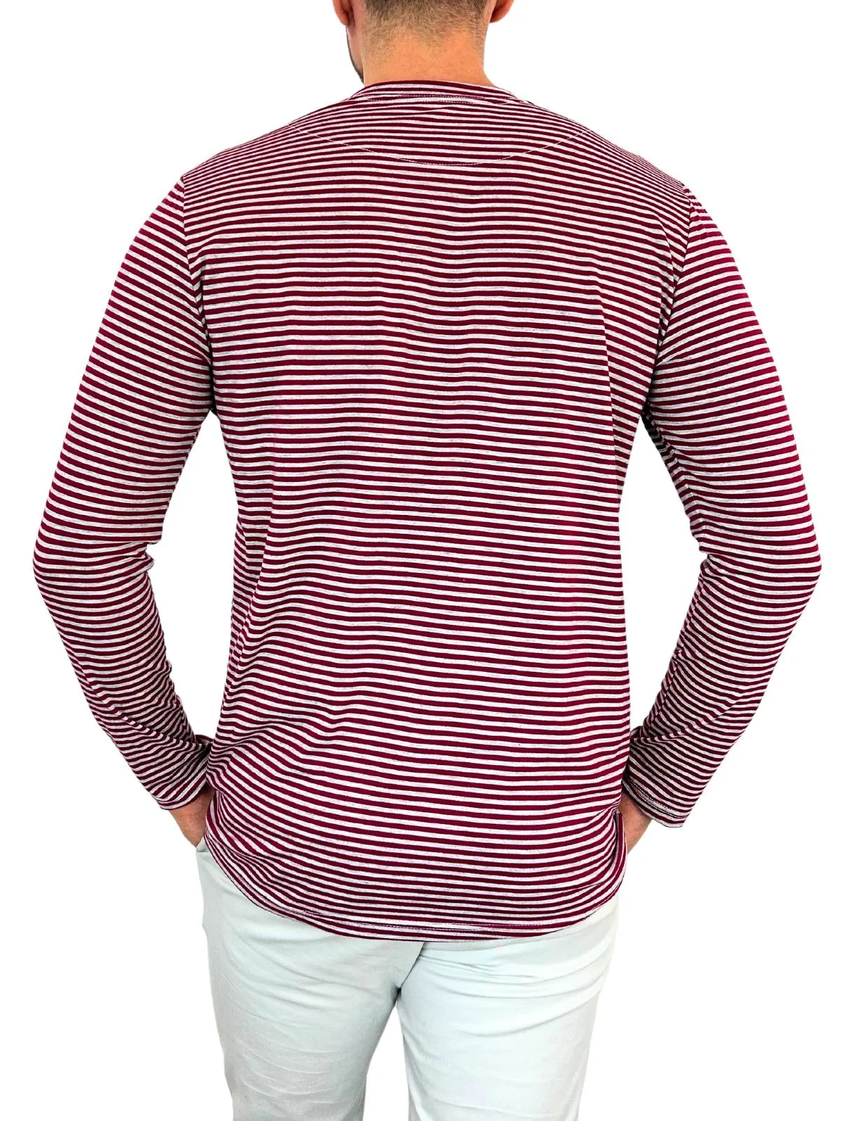 Bermuda Stripe Cotton L/S Tee - Maroon