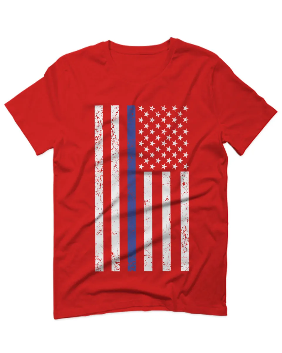Big Flag USA American Police Support Blue Lives Matter Thin Line For men T Shirt