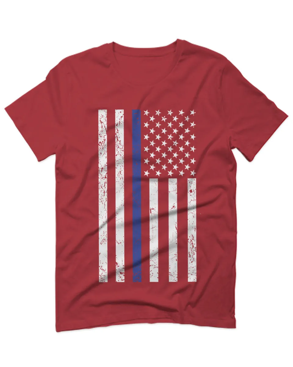 Big Flag USA American Police Support Blue Lives Matter Thin Line For men T Shirt