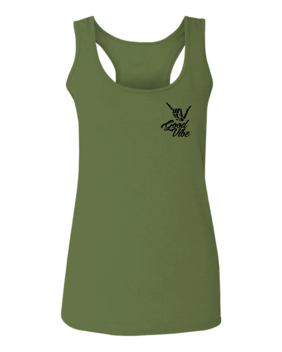 Black Good Vibe Bones Hand Shaka Cool Vintage Hipster Graphic  women's Tank Top sleeveless Racerback