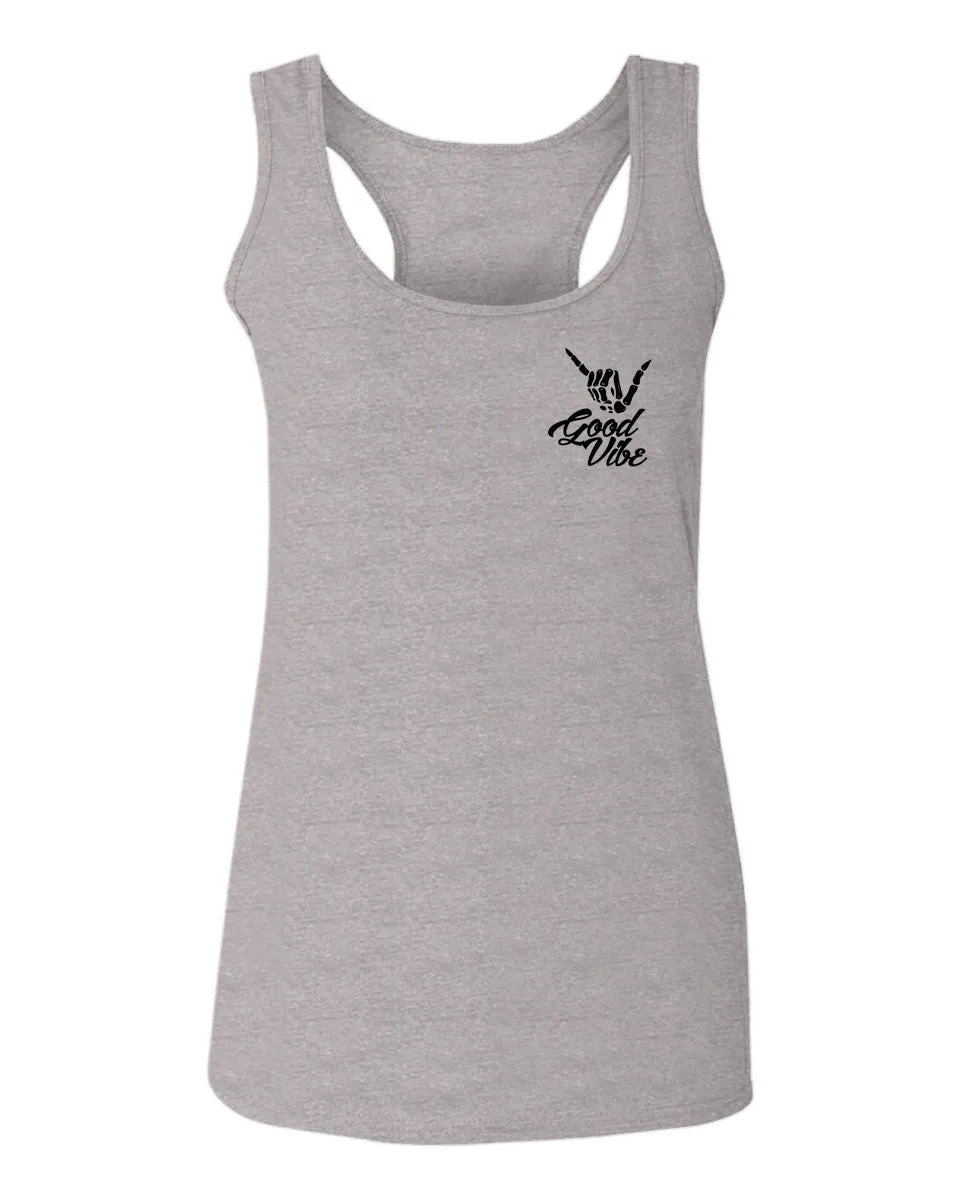 Black Good Vibe Bones Hand Shaka Cool Vintage Hipster Graphic  women's Tank Top sleeveless Racerback
